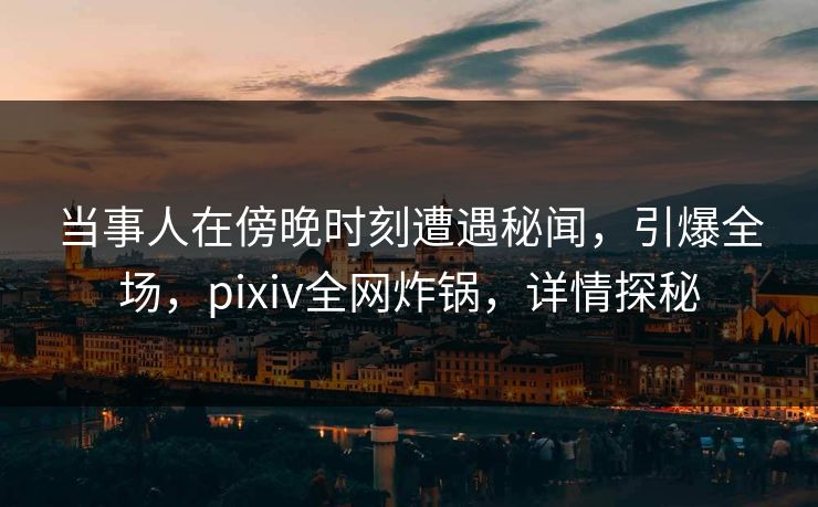 当事人在傍晚时刻遭遇秘闻,引爆全场,pixiv全网炸锅,详情探秘