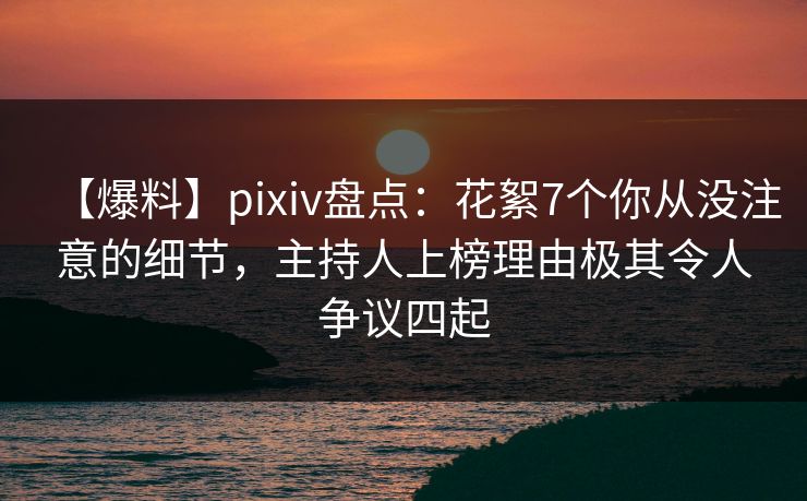 【爆料】pixiv盘点:花絮7个你从没注意的细节,主持人上榜理由极其令人争议四起